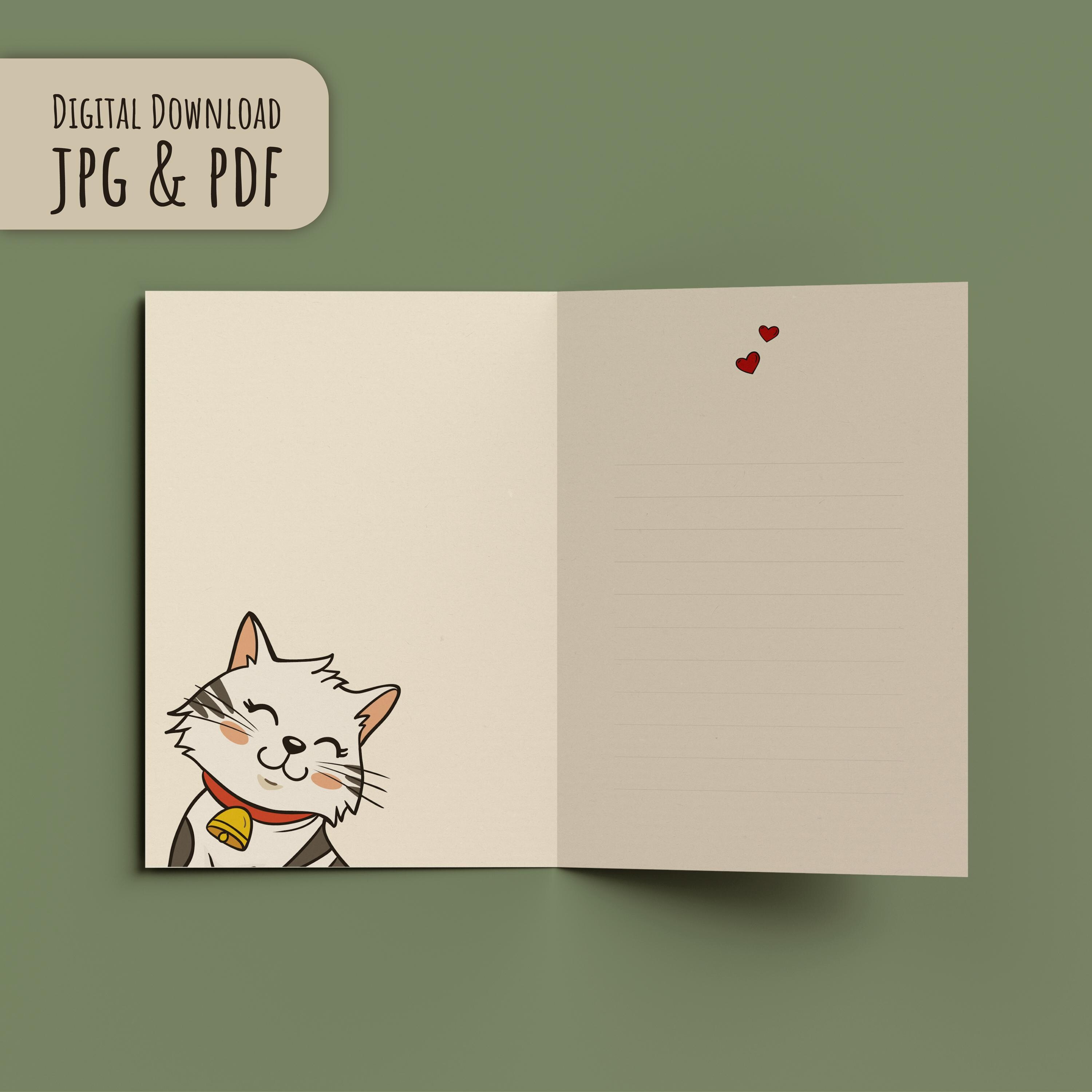 Cute Cat Birthday Card Printable, Foldable Greeting Card With Inside ...
