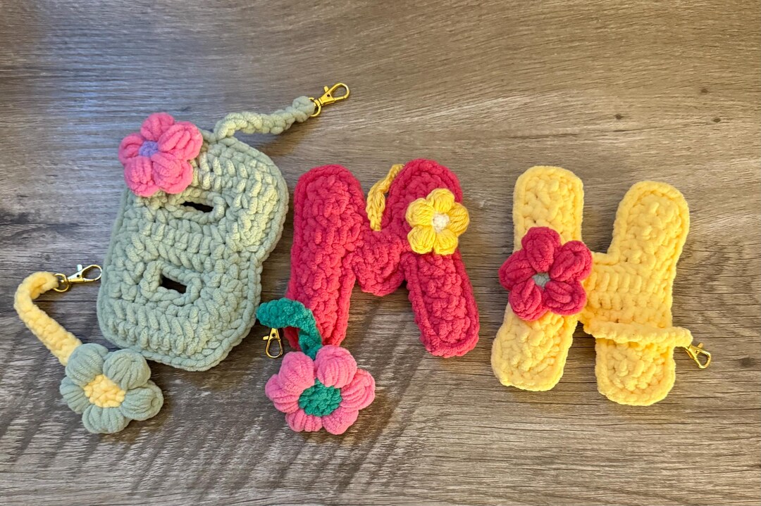 Custom Order Crochet Initial Bag Charm Alphabet Letter Keychain Purse ...
