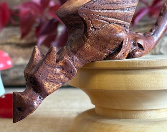 Small Natural Wood Shelf Dragon – Hand Carved Wooden Mythical Creature