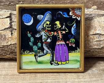 Dancing Couple  Folk Art Frame – Hand Painted Small Picture  –Decorative Art
