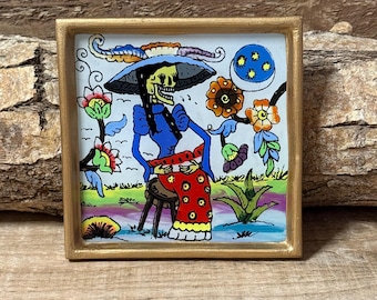 Hand-Painted Catrina Picture Frame - Día de los Muertos Folk Art
