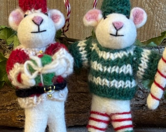 Handmade Felt Santa & Elf Mouse Decorations – Eco-Friendly Christmas Ornaments