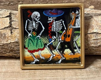 Harpist in Party  Folk Art Frame – Hand Painted Small Picture  –Decorative Art