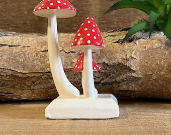 Handmade Fly Agaric Mushroom Cluster – Whimsical Woodland Ornament, Fairy Garden Decor