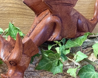 Large  Natural Wood Shelf Dragon – Hand Carved Wooden Mythical Creature