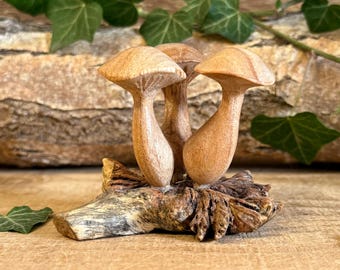 Hand Carved Small Wooden Mushrooms – Rustic White Wood Ornament – Woodland Nature Home Decor