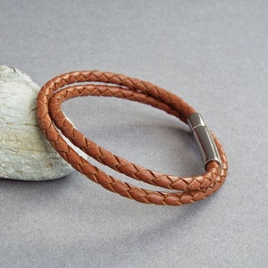 Mens Leather Bracelet, Braided Leather Bangle, Men's Jewelry, Boyfriend Gift, Gift for Him