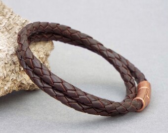 Mens Leather Bracelet, Anniversary Gift for Him, Braided Bracelet, Husband Gift, Men's Leather Jewelry, Jewelry for Him