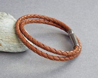 Mens Leather Bracelet, Braided Leather Bangle, Men's Jewelry, Boyfriend Gift, Gift for Him