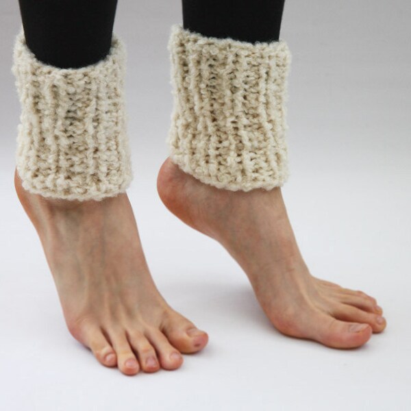 Leg Warmers, Wool Ankle Warmers, Natural White Leg Warmers, Undyed Yarn Ankle Warmers