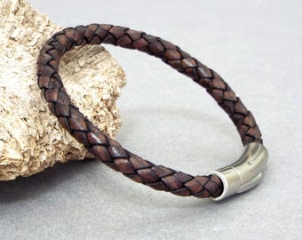 Mens Bracelet, Braided Leather, Gift for Him, Custom size