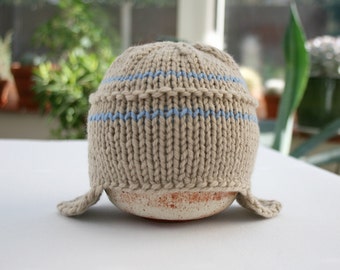 Newborn Aviator Hat, Hand knit, Merino Wool, Baby Photo Prop