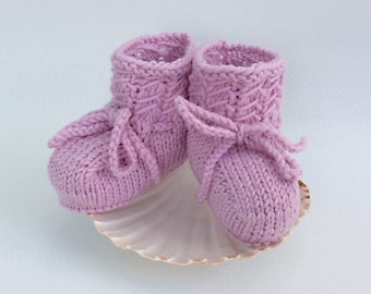 Primie Baby Girl Booties, Knit Wool Shoes, Pink Baby Booties