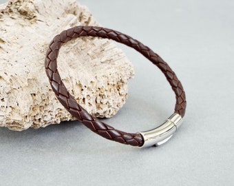 Braided Brown Leather Bracelet for Men, Custom Fit, Anniversary Gift