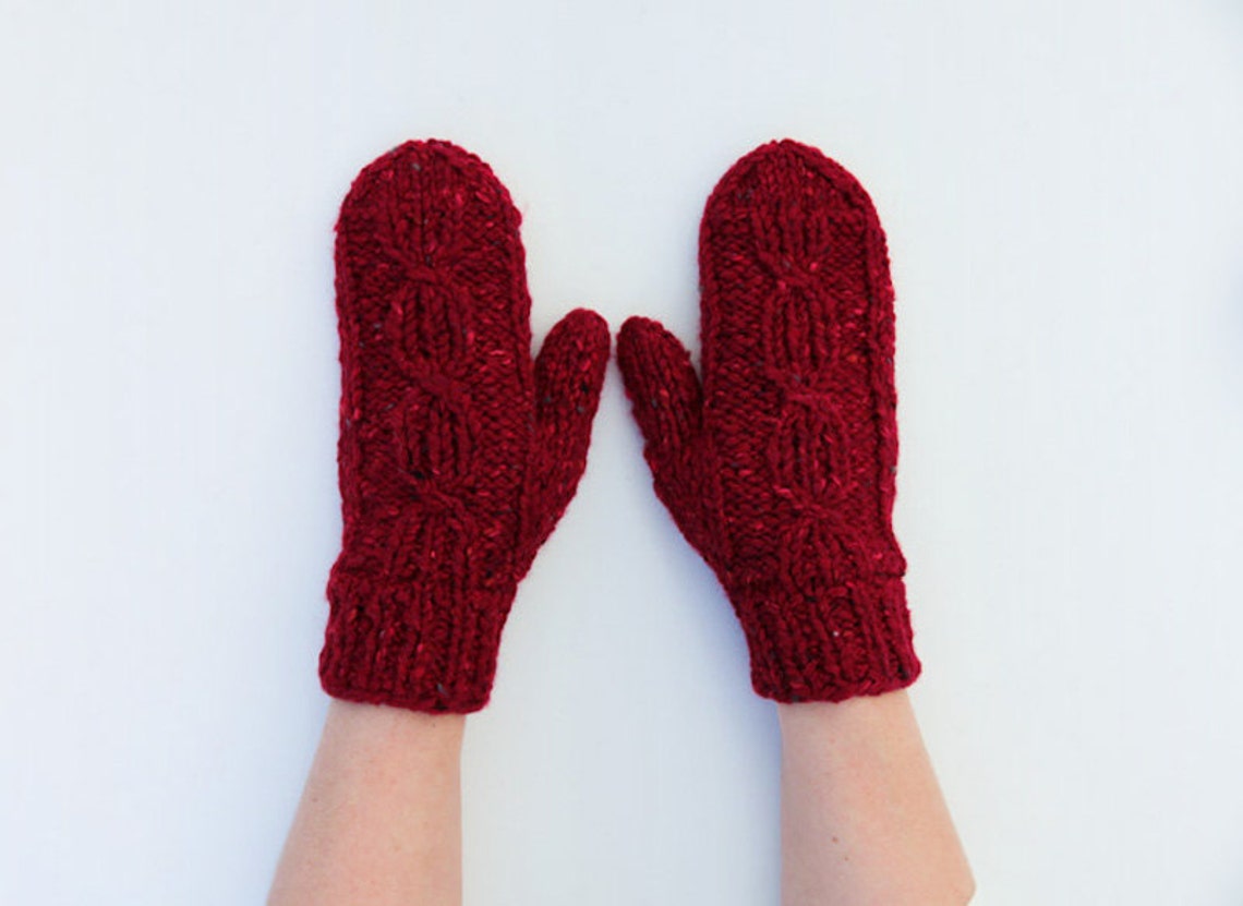 Knit Wool Mittens Red Mittens Womens Mittens Winter Gloves Etsy