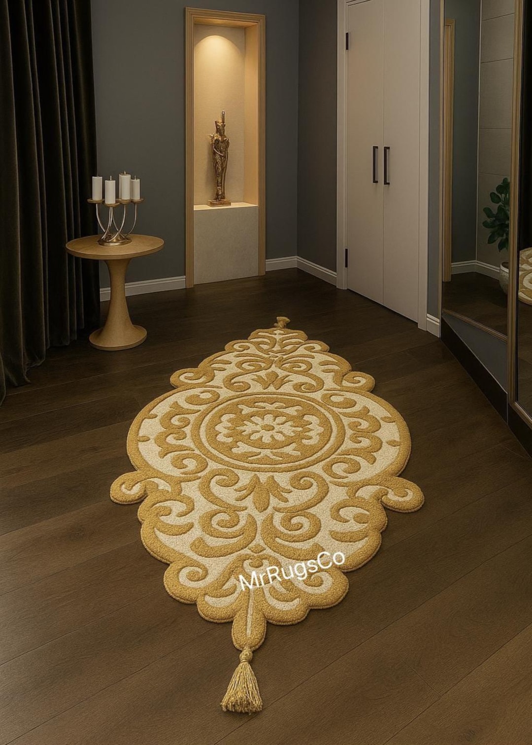 Fancy Gold Rug Luxurious Golden Ornate Carpet – Handcrafted Royal-inspired Rug ...