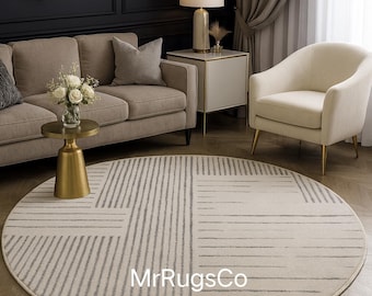 Modern Round Area Rug – Minimalist Geometric Carpet for Living Room, Bedroom & Luxury Interiors