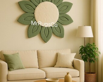 Sunflower Wall Hanging / Flower Shaped Tufted Rug – Handmade Textile Art – Modern Home Decor