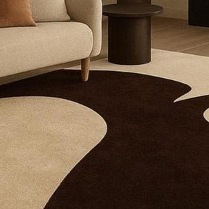 Modern Botanical Area Rug – Brown & Cream Leaf Design image 5