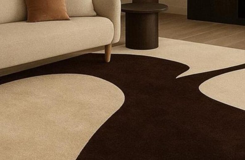 Modern Botanical Area Rug – Brown & Cream Leaf Design image 5