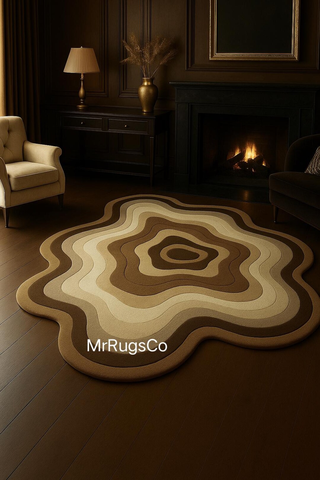 Wavy Area Rug | Modern Earth Tone Layered Carpet - Etsy