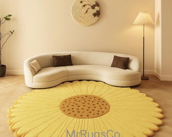 Handmade Sunflower Rug – Plush Yellow Floral Carpet, Cozy Home Decor