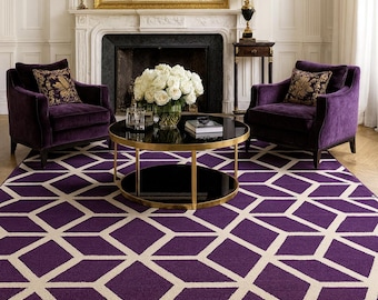 Luxury Purple Geometric Rug – Modern Living Room Carpet