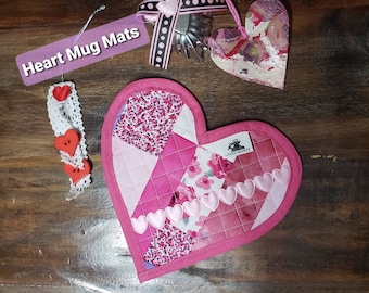 Heart Mug Rugs/Mug Mat/Quilted Coasters/Heart Coasters/Hostess gift
