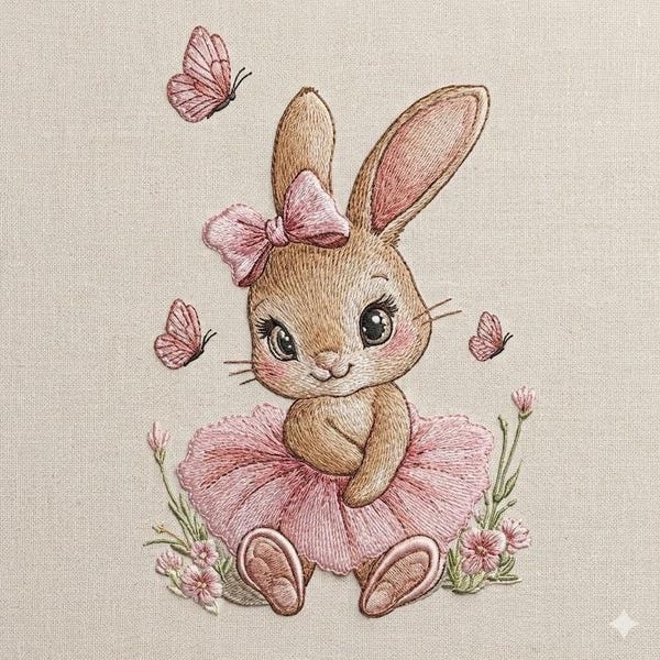 Cute Bunny Embroidery Design, Easter Bunny Girl, Baby Bunny Tutu, Spring Embroidery File, Machine Embroidery, 5 Size, Instant Download