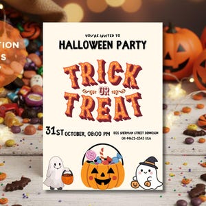 Editable Halloween Trick or Treat Party Invitation | 5x7&quot; (Digital Download)