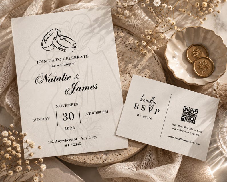 Minimalist Couple Wedding Invitation Template Set, Editable Elegant Minimalist Couple Wedding Invitation Template Set, Editable Elegant