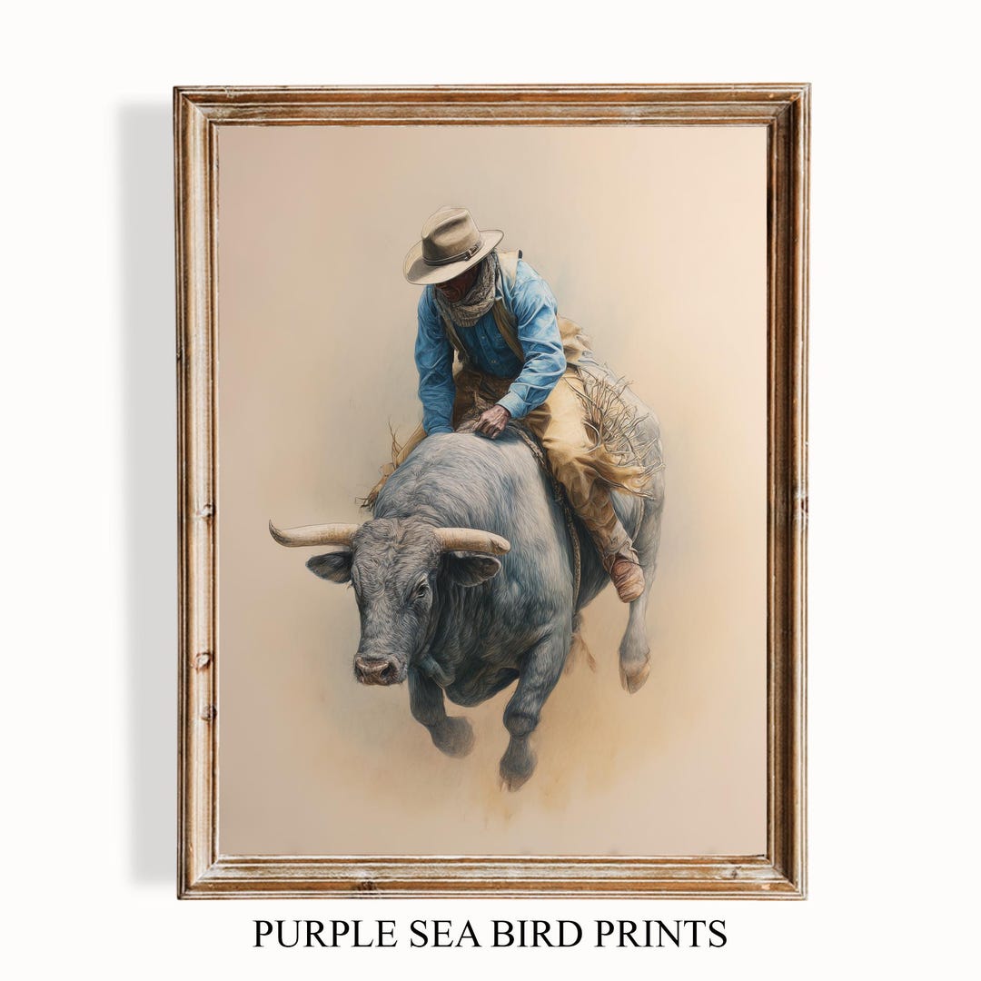 Rustic Brown Rodeo Western Rodeo Bull Rider Printable - Rustic Cowgirl Art, Pastel Bull ...