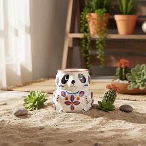 Maceta de cerámica con estampado de panda / Maceta colorida / Regalo de decoración kawaii para escritorio