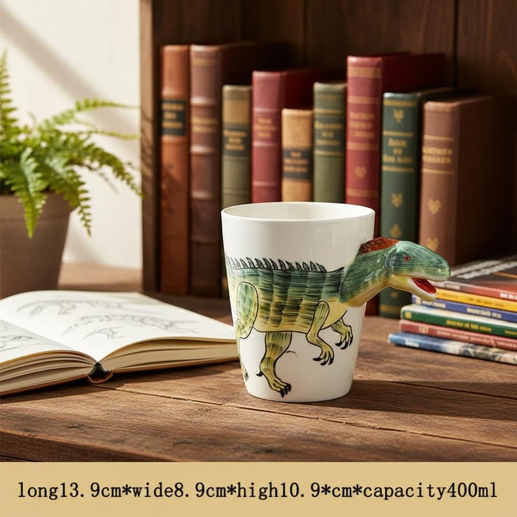 Tazza Dinosauro T-Rex Arcobaleno – Ceramica Bianca 311g – Regalo Originale Per Compleanno