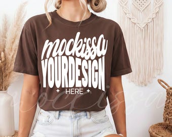 Espresso Comfort Colors T-Shirt Mockup | Real Model (JPG