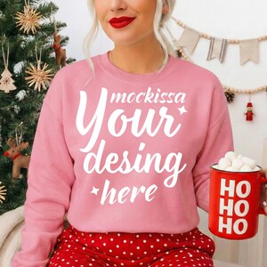pink Sweatshirt Mockup • Gildan 18000, Christmas Boho (Digital Download)