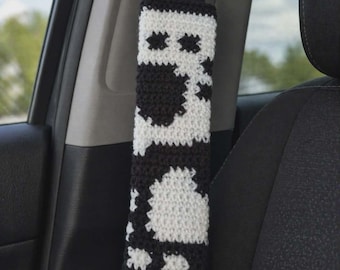 Crocheted Paw Print Ying Yang Seatbelt Cover – Handmade Car Accessory, Pet Lover Comfort
