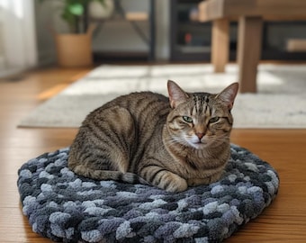 Chunky Crochet Pet Bed - Handmade Chenille Cat Dog Mat