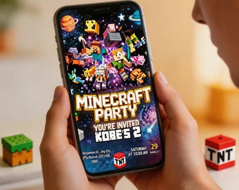 Editable Minecraft Invitation, Minecraft Birthday Invitation, Printable Birthday Party Invitations, Digital Bday Party Invite Template, Kids