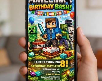 Bearbeitbare Minecraft-Einladung, Minecraft-Geburtstags-Einladung, druckbare Einladungen zur Geburtstagsfeier, Digitale Geburtstagsparty-Einladungsvorlage, Kinder
