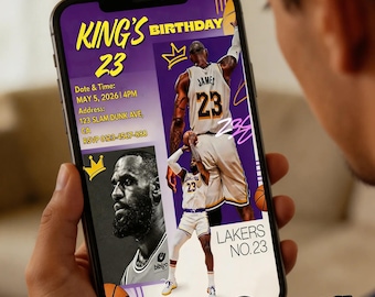Editable Lebron Lakers Invitation, Lebron Lakers Birthday Invitation, Printable Birthday Party Invitation, Digital Basketball Party Invite