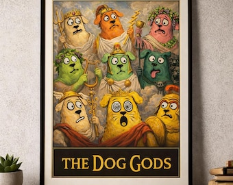 The Cat Gods Digital Art Print | Funny Mythological Cat Poster | Framed Illustration for Home Decor | Unique Gift for Cat Lovers | Wall Art