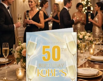 Elegant Milestone Birthday Invitation Template | Customizable Champagne Glass Design | Printable Digital Invitation for Celebrations Party