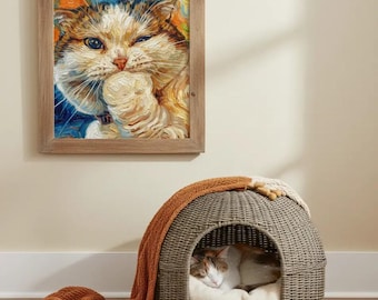 Cat Art Print Inspired by Picasso, Van Gogh, Da Vinci, Michelangelo – Unique Fine Art Print, Whimsical Animal Artwork for Home Décor