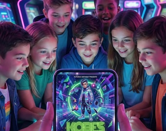 Customizable 2-in-1 Birthday Invitation Template for Boys and Girls | Neon Futuristic & Glam Party Designs | Editable Digital Invitations