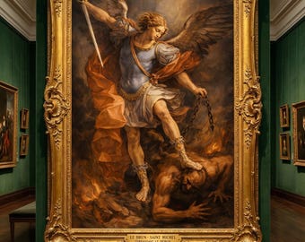 Archangel Michael vs Demon - Powerful Digital Art Print - Abstract Expressionism Inspired by Jackson Pollock - High-Resolution Artwork