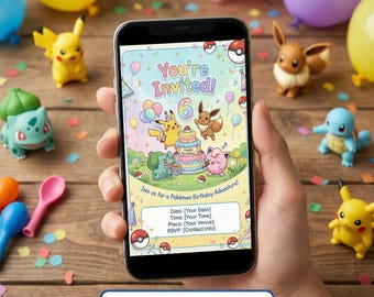 Bearbeitbare Pokemon-Geburtstagseinladung, druckbare Pokemon-Party einladen, digitale Geburtstagseinladungsvorlage, Sofort-Download-Bday-Einladung