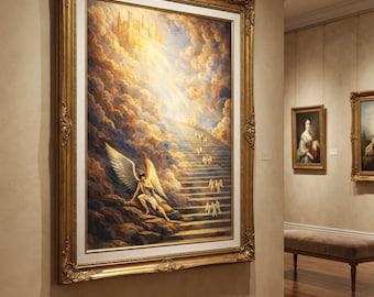 Angelic Stairway to Heaven - Stunning Heavenly Art Print - Inspirational Angel Artwork - Divine Clouds & Staircase Fantasy - Spiritual Decor