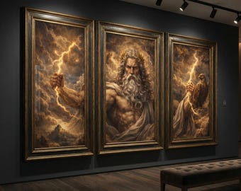 Zeus Greek Mythology Art Print | Lightning Bolt God of Thunder Digital Painting | Mythical Greek Wall Decor | Digital | Ancient Gods Artwork