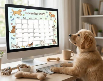 Cute Dog Digital Planner Calendar 2026 – Printable Monthly Pet Planner, Dog Lover Gift, Puppy Calendar, Etsy Digital Download